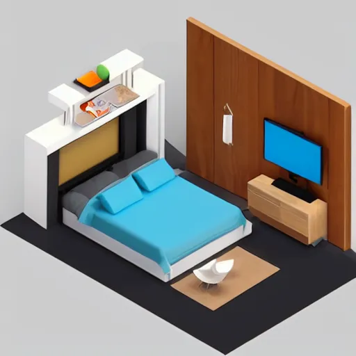 Image similar to Isometric 3D interior of a modern minimalist bedroom