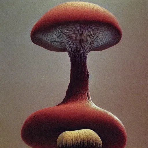 Prompt: mushroom man painted by zdzisław beksinski