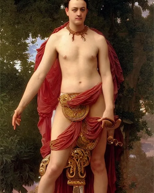 Image similar to Tom Hanks, dressed in ornate, detailed, intricate roman armor, detailed oil painting by William Adolphe Bouguereau