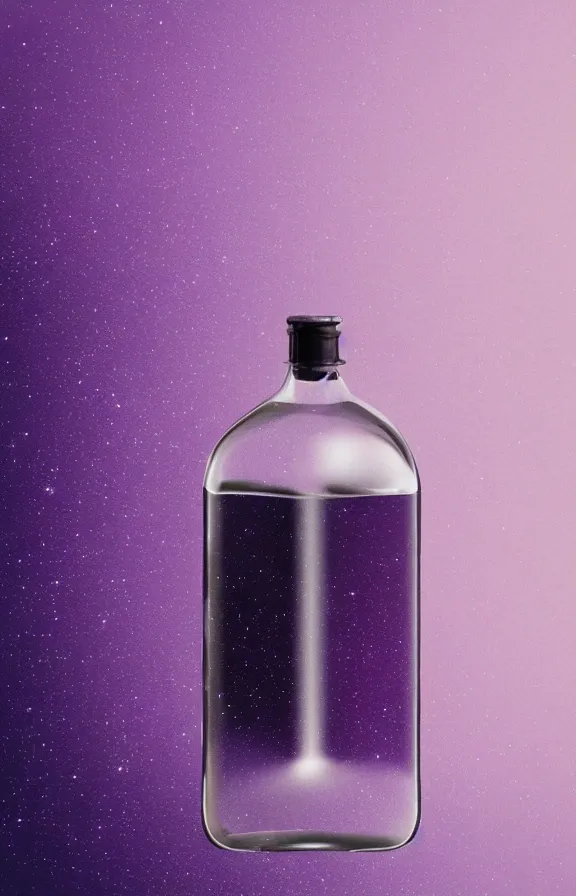 Image similar to purple liquid inside a bottle, universe background, minimalist artwork,