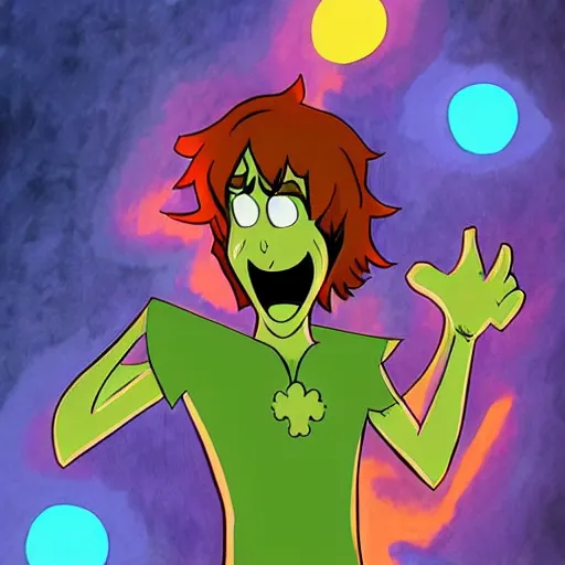 Image similar to shaggy rogers powering up, concept art by hanna - barbera, behance, dau - al - set, groovy, anime, epic