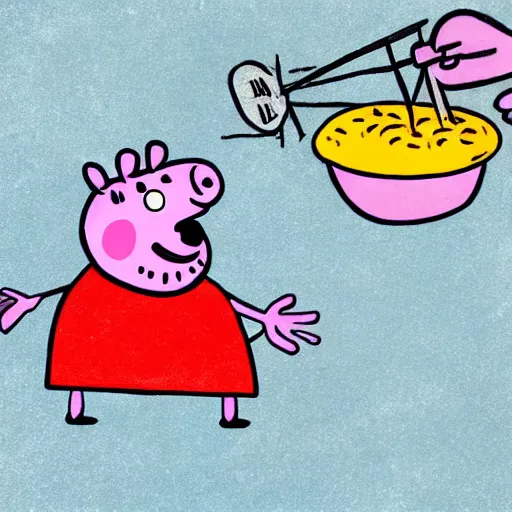 Prompt: roasted peppa pig on a barbecue hand drawn