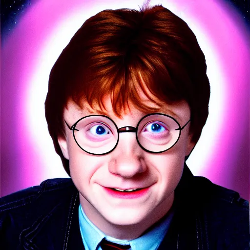 Prompt: headshot portrait of ron wheesley from harry potter in cyberspace