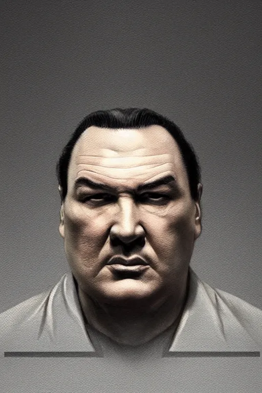 Prompt: sad steven seagal mug shot for treason, intricate, elegant, highly detailed, digital painting, artstation, concept art, smooth, sharp focus, illustration, art by greg rutkowski, masterpiece, perfect composition, award - winning photography, cgsociety, patriotic