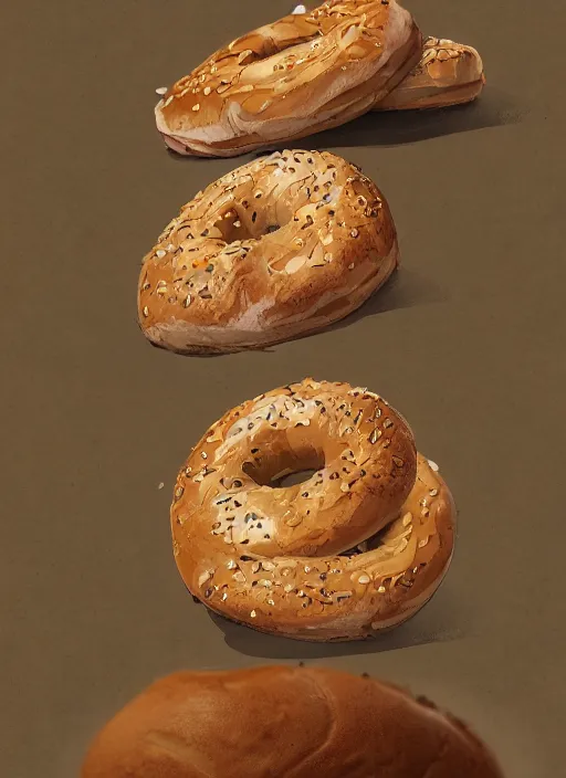 Image similar to bagel, au naturel, hyper detailed, digital art, trending in artstation, cinematic lighting, studio quality, smooth render, unreal engine 5 rendered, octane rendered, art style by klimt and nixeu and ian sprigger and wlop and krenz cushart