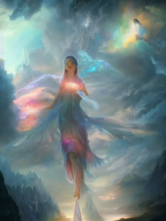 Prompt: a ultradetailed beautiful matte painting of a prismatic crystal absorbing the wonderful colors of the emotion around it to open the dream, oil painting, high resolution 4 k, by tom bagshaw, greg rutkowski, charlie bowater and artgeem