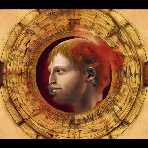 Image similar to A rendition of Vitruvians by Vinci but for Coldplay's album cover, portrait, elegant, intricate, digital painting, concept art, sharp focus, illustration