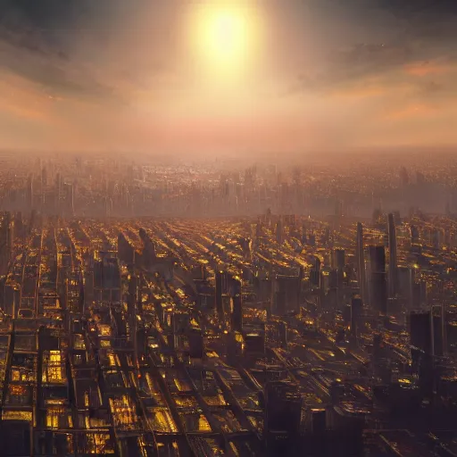 Prompt: a beautiful hyper realistic detailled matte painting of a microchip city and eye sky by albert bierdstat and rembrandt and john howe, and martin johnson heade matrix, motherboard, barometric projection, featured on artstation, illustration, octane render, cinematic lighting, golden ratio, postprocessing, 8 k, deph of field