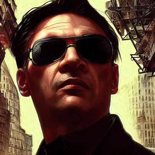 Prompt: [Viktor Orban in the movie Matrix as GTA character, closeup, D&D, intricate, elegant, highly detailed, digital painting, artstation, concept art, matte, sharp focus, illustration, art by Artgerm and Greg Rutkowski and Alphonse Mucha and Enki Bilal]