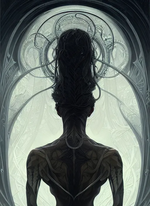 Prompt: symmetry!! portrait of a man with snake hair, gothic, dark, intricate, elegant, highly detailed, digital painting, artstation, concept art, smooth, sharp focus, illustration, art by artgerm and greg rutkowski and alphonse mucha