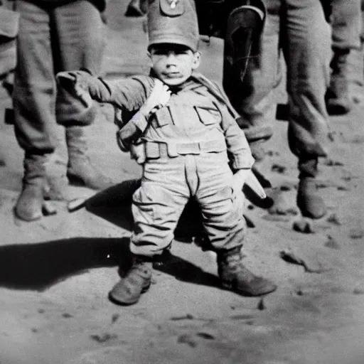 Prompt: Patrick Star as a soldier during World War II, ww2, black and white photo