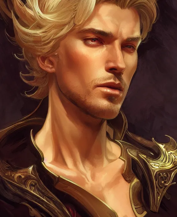 Image similar to portrait close up of guy, concentrated look, symmetry, with an explosion on the back, d & d, fantasy, intricate, elegant, highly detailed, digital painting, artstation, concept art, art by artgerm and greg rutkowski and alphonse mucha, boris vallejo