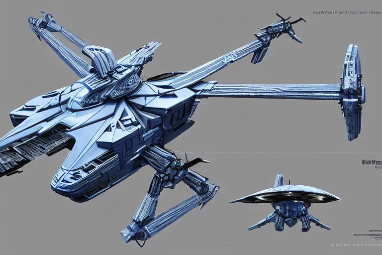 Prompt: concept art of a futuristic helicopter, extremely symmetrical, blueprint schematics, top down view, bottom view, side view, aggressive panels, mecha inspired, apache chopper, railgun turret, robotic, highly detailed, artstation, pinterest, super realistic, octane render