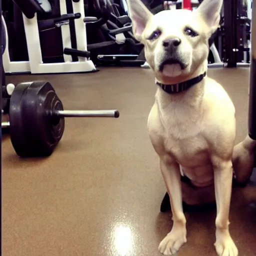 Image similar to mirror selfie of a muscular dog, gym dog