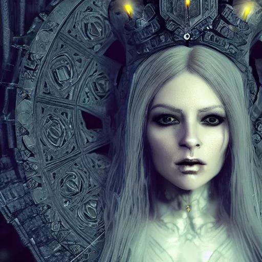 Prompt: queen of death. intricate portrait, occult cyberpunk, ancient futuristic, dark art, trending on artstation, occult.rendered in octane render