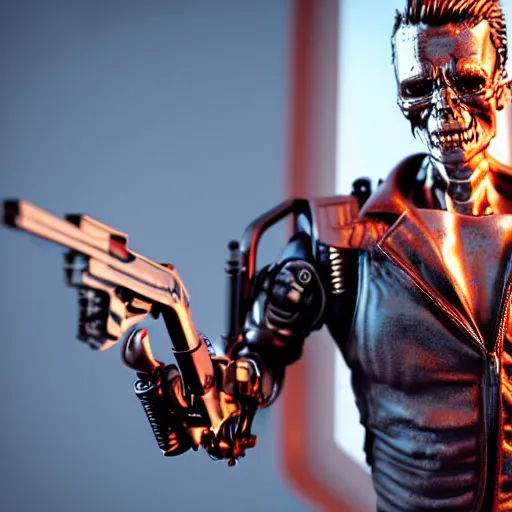 Image similar to terminator as a figurine, octane render, blender, studio lighting, 8 k, hyperdetalied, high quality,