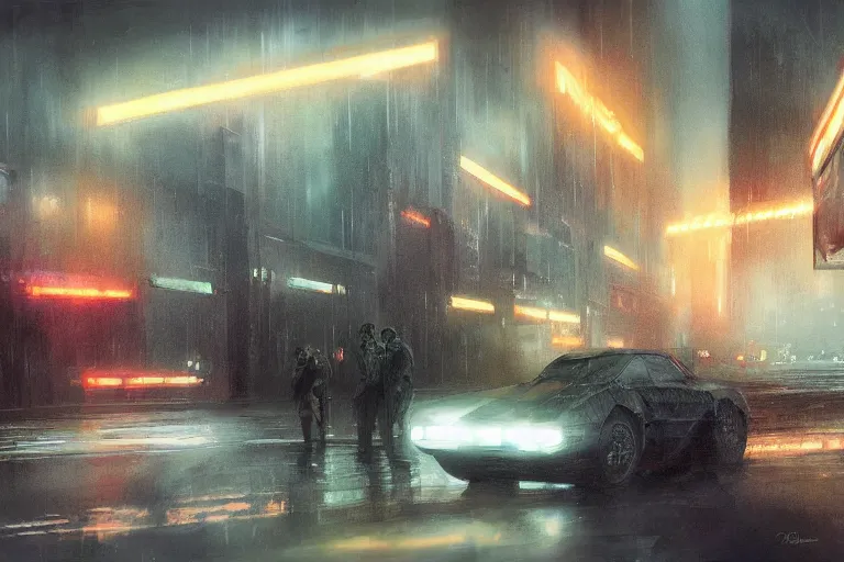 Prompt: blade runner concept art, artwork by ryan church