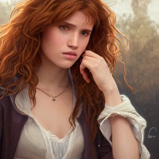 Image similar to ultra realistic illustration, bella thorne as hermione granger in harry potter, intricate, elegant, highly detailed, digital painting, artstation, concept art, smooth, sharp focus, illustration, art by artgerm and greg rutkowski and alphonse mucha