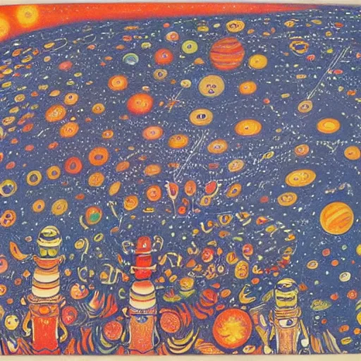 Prompt: Liminal space in outer space by Louis Wain