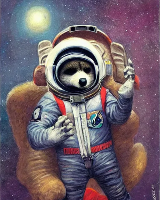 Image similar to astronaut racoon holding a sign that says hello by esao andrews