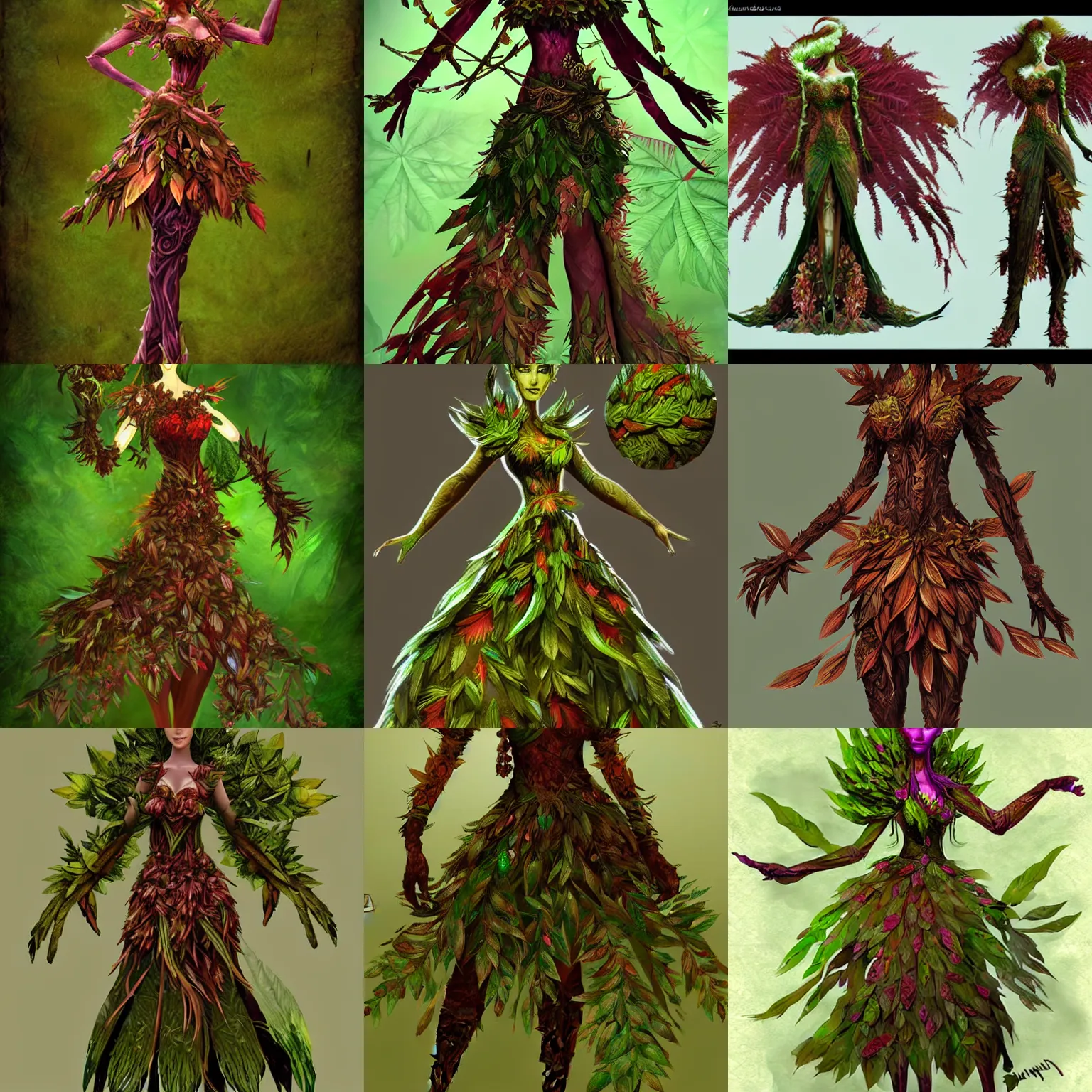 Prompt: Sylvari female that is made of leaves and bark, botanical race of Guild Wars 2, concept art