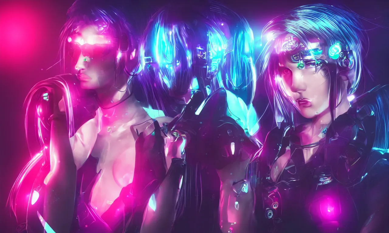 Image similar to neon cyberpunk sailor moon with arm tattoos, 1 / 4 headshot, cinematic lighting, dystopian scifi gear, gloomy, profile picture,