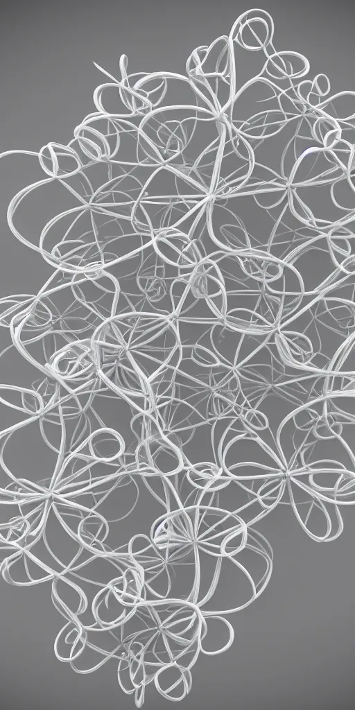 Prompt: abstract 3D object of intertwined flowers on a white background by David McLeod, concept art, fractals, Blender Render