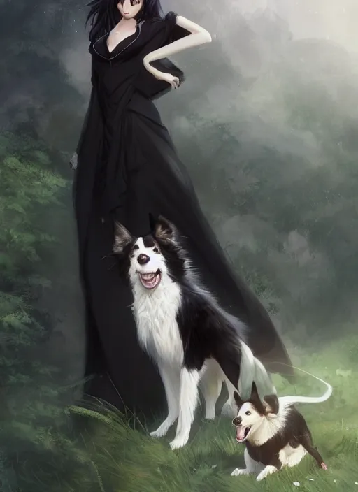Prompt: beautiful wide angle full body portrait of a cute male anthropomorphic anthro border collie fursona wearing black robes at a theme park, character design by charlie bowater, henry asencio, and ross tran, scenic background, detailed, glamor pose, aesthetic, trending on artstation, furaffinity, deviantart