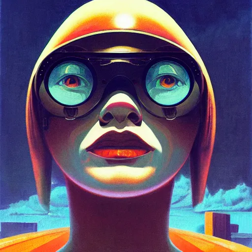 Image similar to detailed face of a woman, clockwork, moment, tectonic sky, skydome, bullet train, turbines, utopian, tech noir, wet reflections, prism, atmospheric, ambient, pj crook, syd mead, livia prima, greg rutkowski, edward hopper