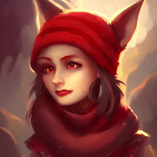 Image similar to Yordle Female portrait, cute, Red Scarf, Earnest, diminutive by Anato Finnstark, Tony Sart highly detailed, digital illustration, concept art