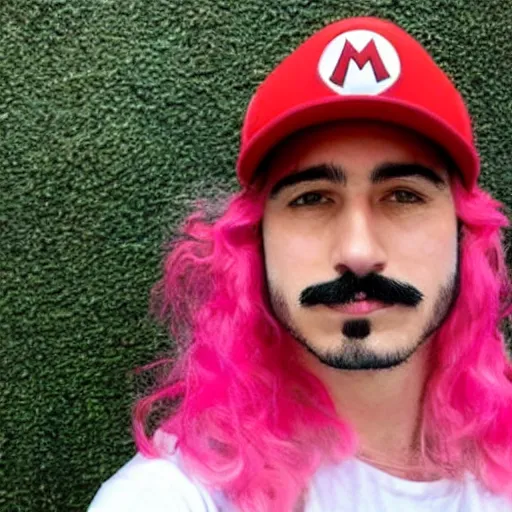 Image similar to photo of Mario with long pink hair