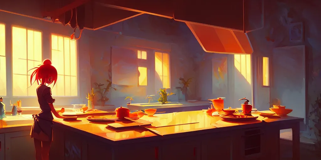 Prompt: naive nerikomi, weird perspective, extra narrow, detailed illustration of a kitchen lit by flashlight in a scenic spiral environment by jesper ejsing, by rhads and makoto shinkai and lois van baarle and ilya kuvshinov and rossdraws