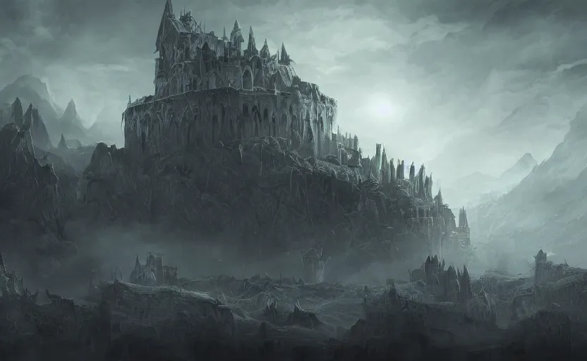 Image similar to an arcane fortress, magical and powerful, landscape art, mindblowing, concept art, matte, illustration, ominous, magical, dnd, 4 k uhd, very detailed