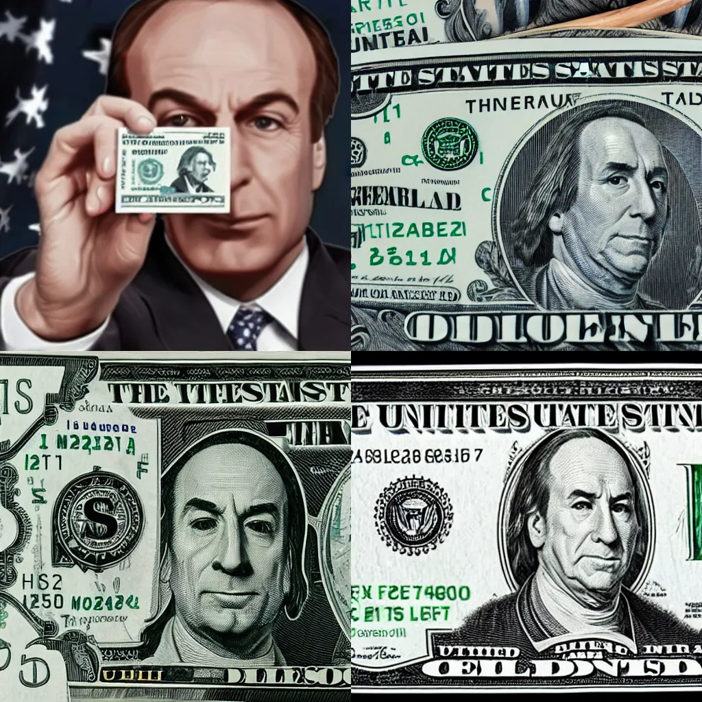 Prompt: United States 1 Dollar Bill as Saul Goodman
