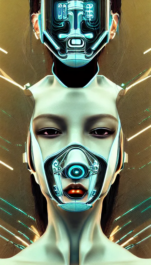 Image similar to face mask on beautiful woman face, cyberpunk art by kuno veeber, cgsociety, computer art, ultra detailed, futuristic, anime aesthetic