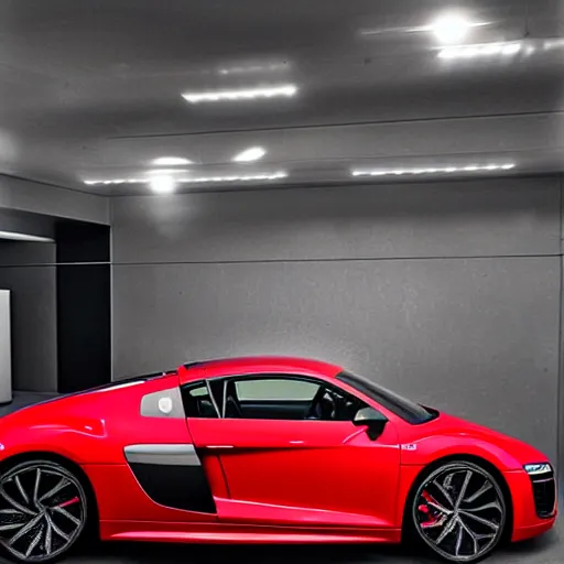 Prompt: volkswagen ID :: audi r8 :: vision gran turismo :: concept supercar in a grey showroom :: studio lighting reflecting on the car's paint