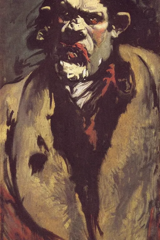 Image similar to portrait of a grumpy orc barbarian by walter sickert, john singer sargent, and william open