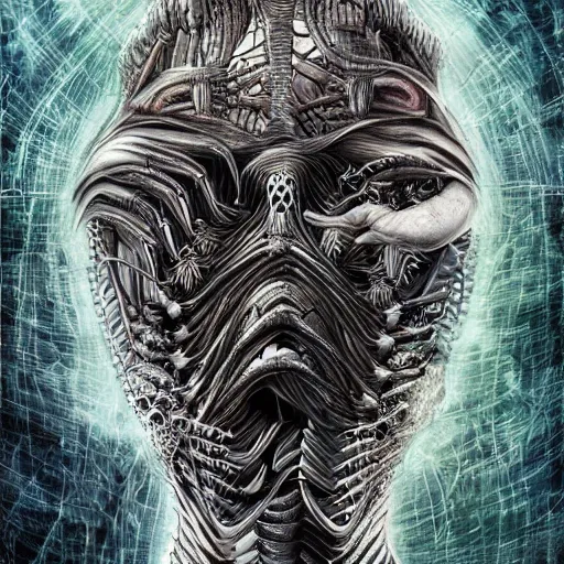 Image similar to a collaboration between hr giger and android jones