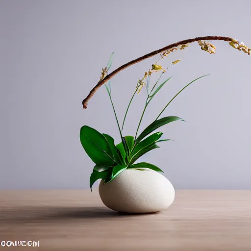 Image similar to a photo of 8k Ikebana, ohararyu, wide angle, sony a7r3, ultra detail, photorealistic, in simple background