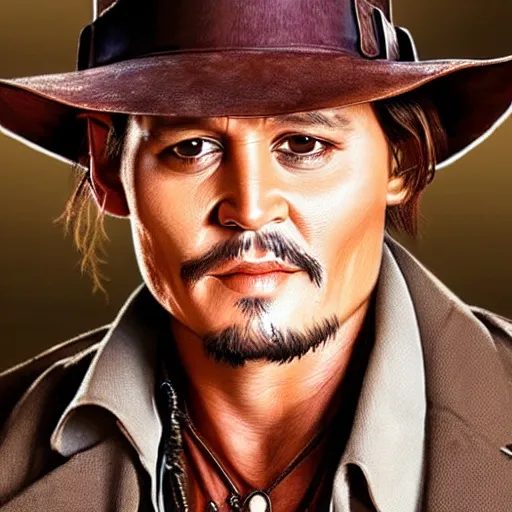 Prompt: johnny depp as indiana jones, cinematography lighting