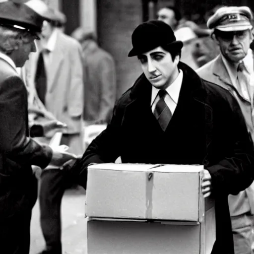 Prompt: Michael Corleone, returns a large parcel to the Post Office,