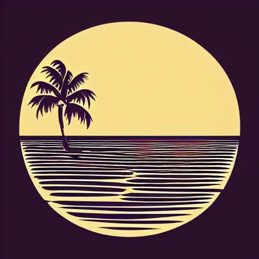 Prompt: a retro vector based illustration about a sunset on the ocean by Mike magnolia, negative space is allowed, black ink on white background, smooth curves