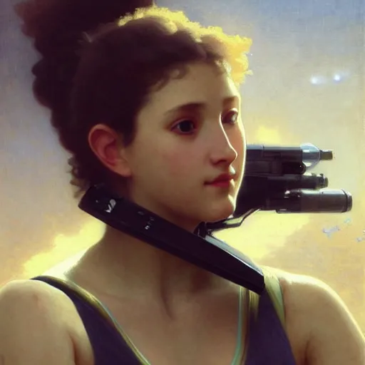Image similar to a beautiful portrait of a space bounty hunter by william - adolphe bouguereau trending on artstation