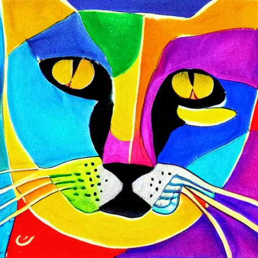 Prompt: colorful cat portrait in the style of laurel burch