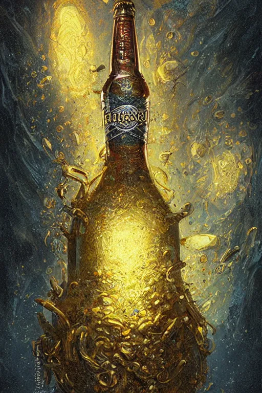 Prompt: hastur throwing back an ice cold natty lite, character art, concept art, painting by Yoann Lossel