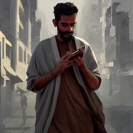 Prompt: saudi arab man smoking cigarettes digital art in the style of greg rutkowski and craig mullins, 4 k