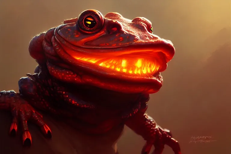 Image similar to fire toad, photorealistic, highly detailed, trending on artstation, by bayard wu, anna podedworna, gaston bussiere, greg rutkowski