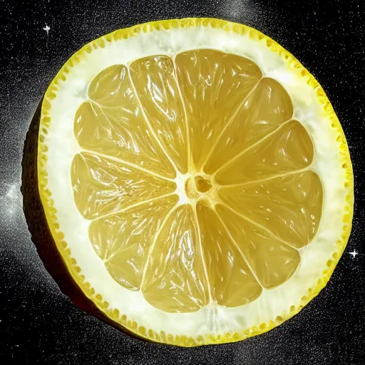 Image similar to cross section lemon as star, photo by hubble