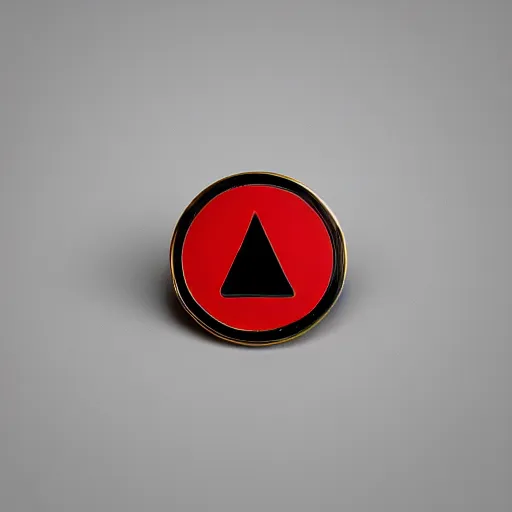 Image similar to a photo of a retro 7 0 s minimalistic clean fire warning enamel pin, studio lighting, behance