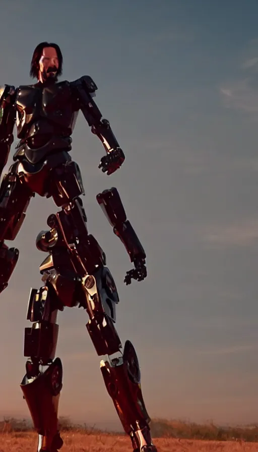 Prompt: Keanu Reeves Fight giant robots ,featured in cinematic, elegant, intricate, 8k